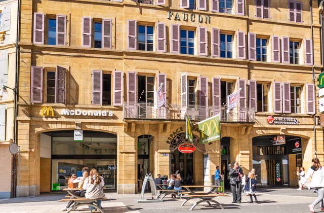In the heart of a busy pedestrian street
